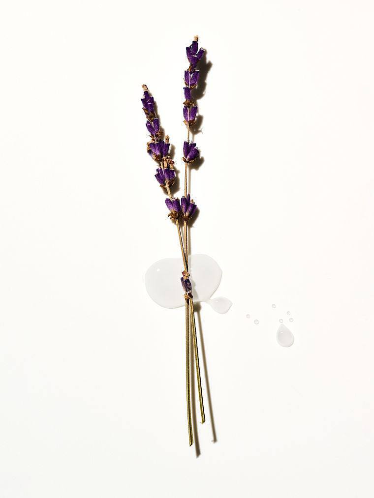 پینک اسکراب بدن Lavender، نمای نزدیک بافت و برچسب محصول — دارامُد