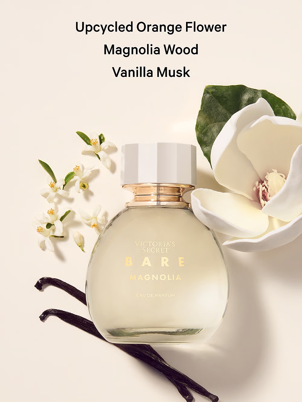 ویکتوریا سکرت پرفیوم Bare Magnolia ۵۰ میلی‌لیتر، نمای کنار جعبه اصلی — دارامُد