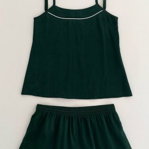 تاپ و شلوارک ساتن سبز یشمی