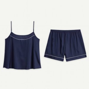 تاپ و شلوارک ساتن سرمه ای